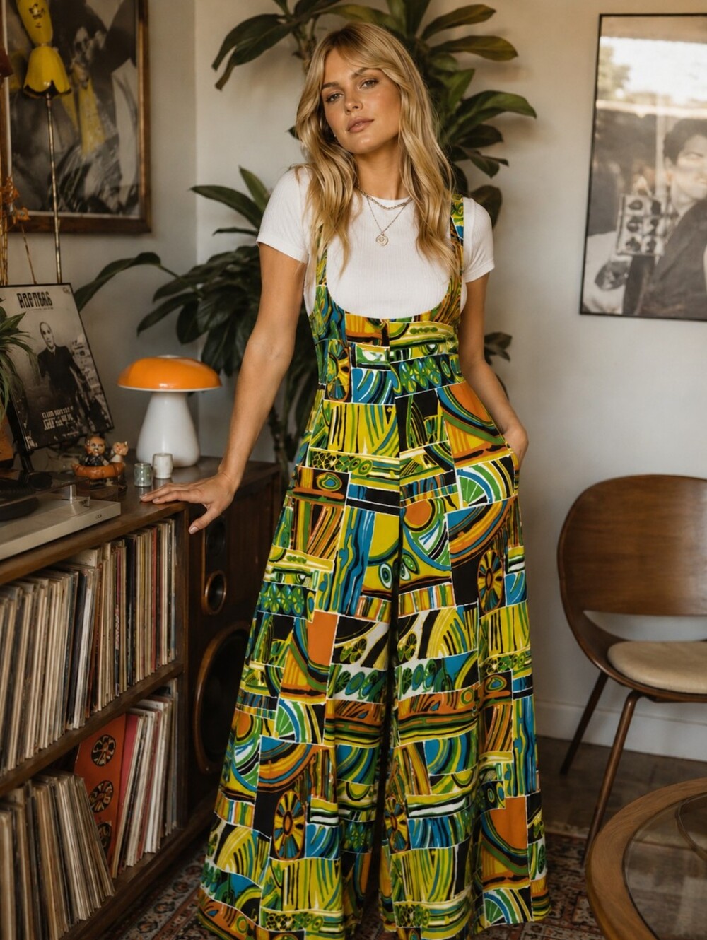 Handmade Bold Green Multi-Print Wide-Leg Jumpsuit